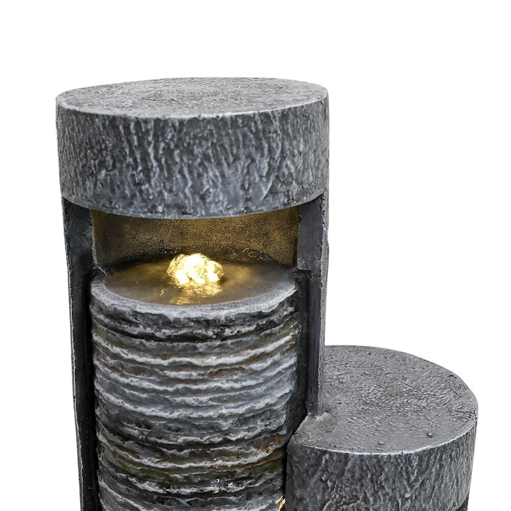 39.5-inch Garden Waterfall Fountain w/LED Lights for Yard, Floor Patio