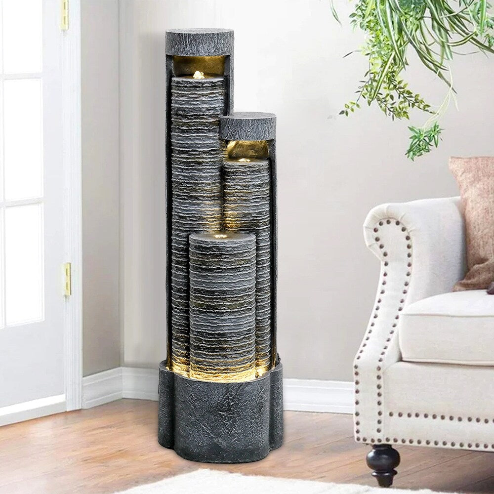 39.5-inch Garden Waterfall Fountain w/LED Lights for Yard, Floor Patio