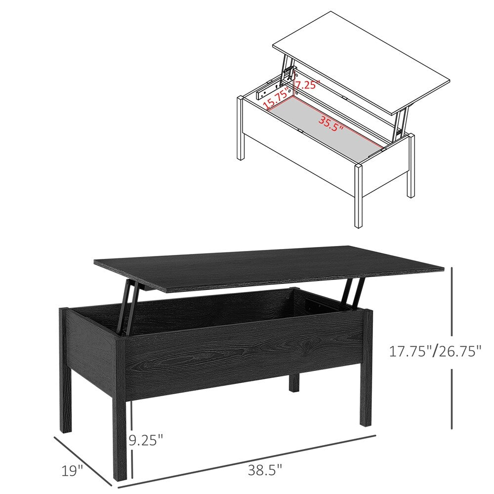 39" Modern Lift Top Coffee Table Desk With Hidden Storage Compartment