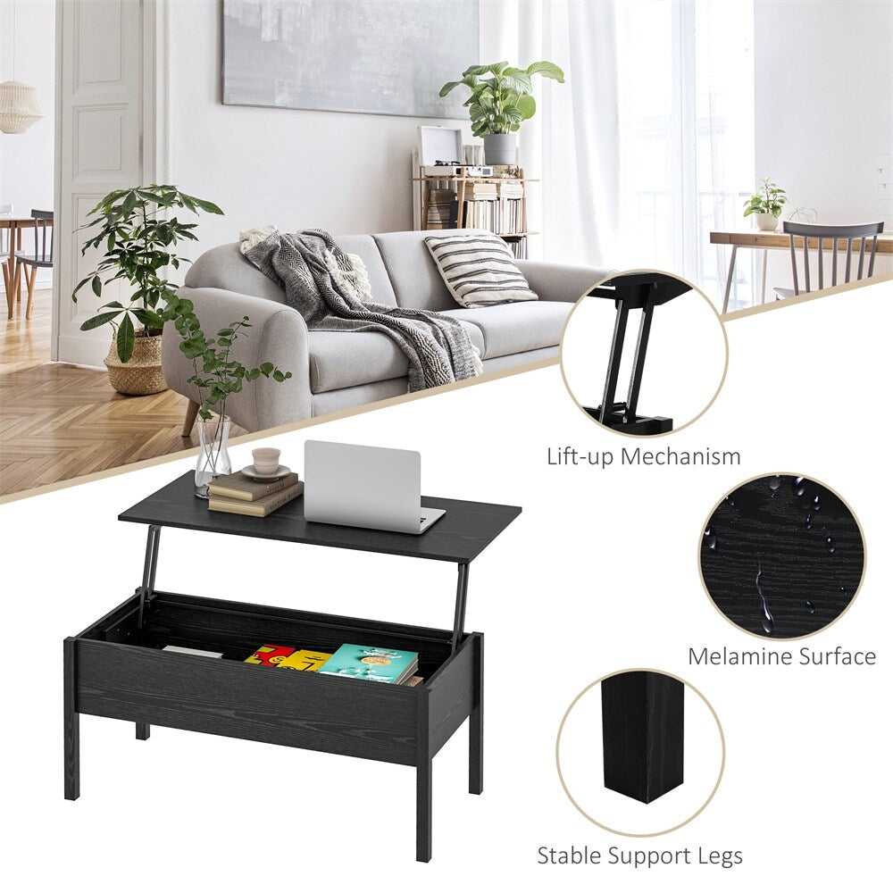 39" Modern Lift Top Coffee Table Desk With Hidden Storage Compartment