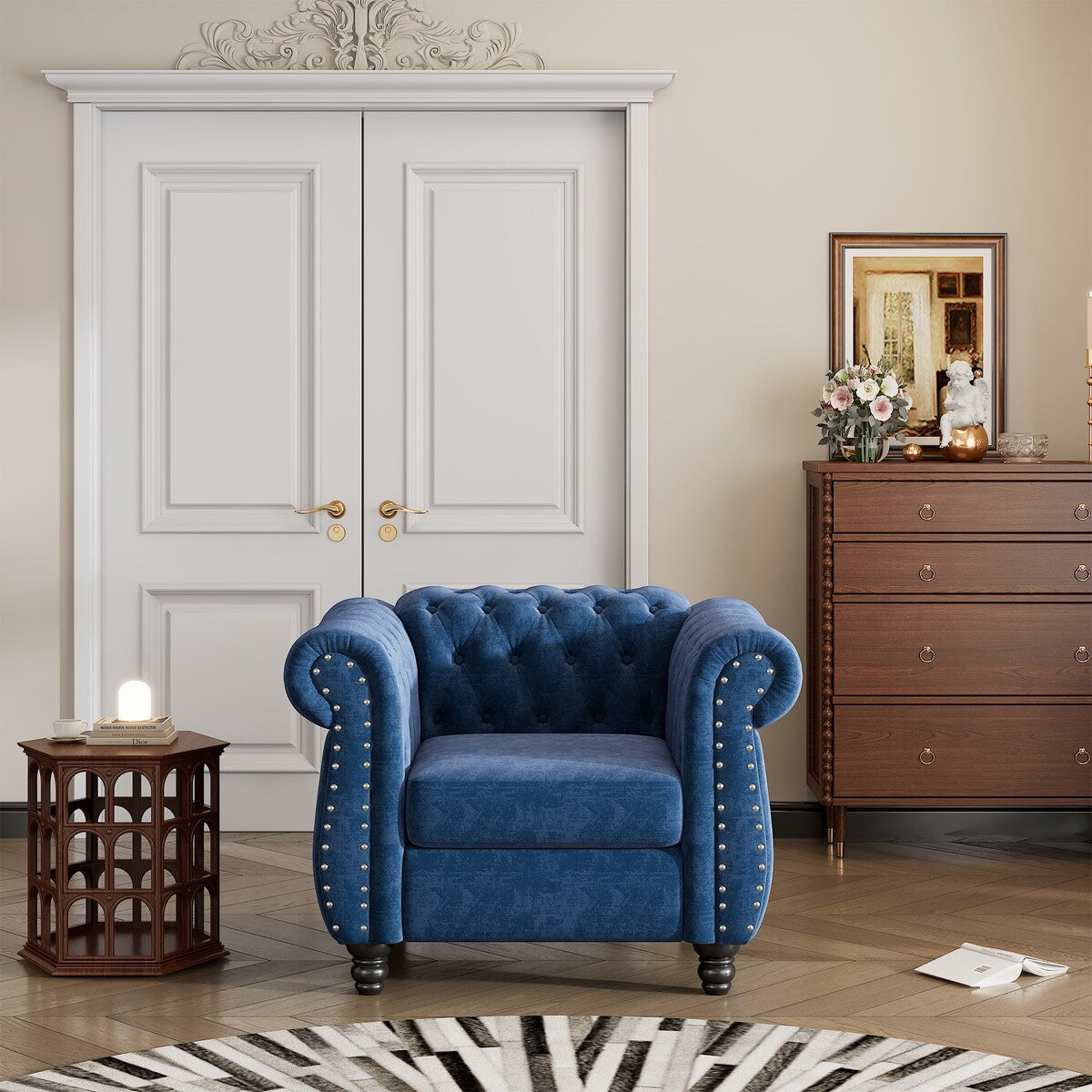 39 Single Sofa Chair Upholstered Sofa with Buttoned Tufted Backrest a