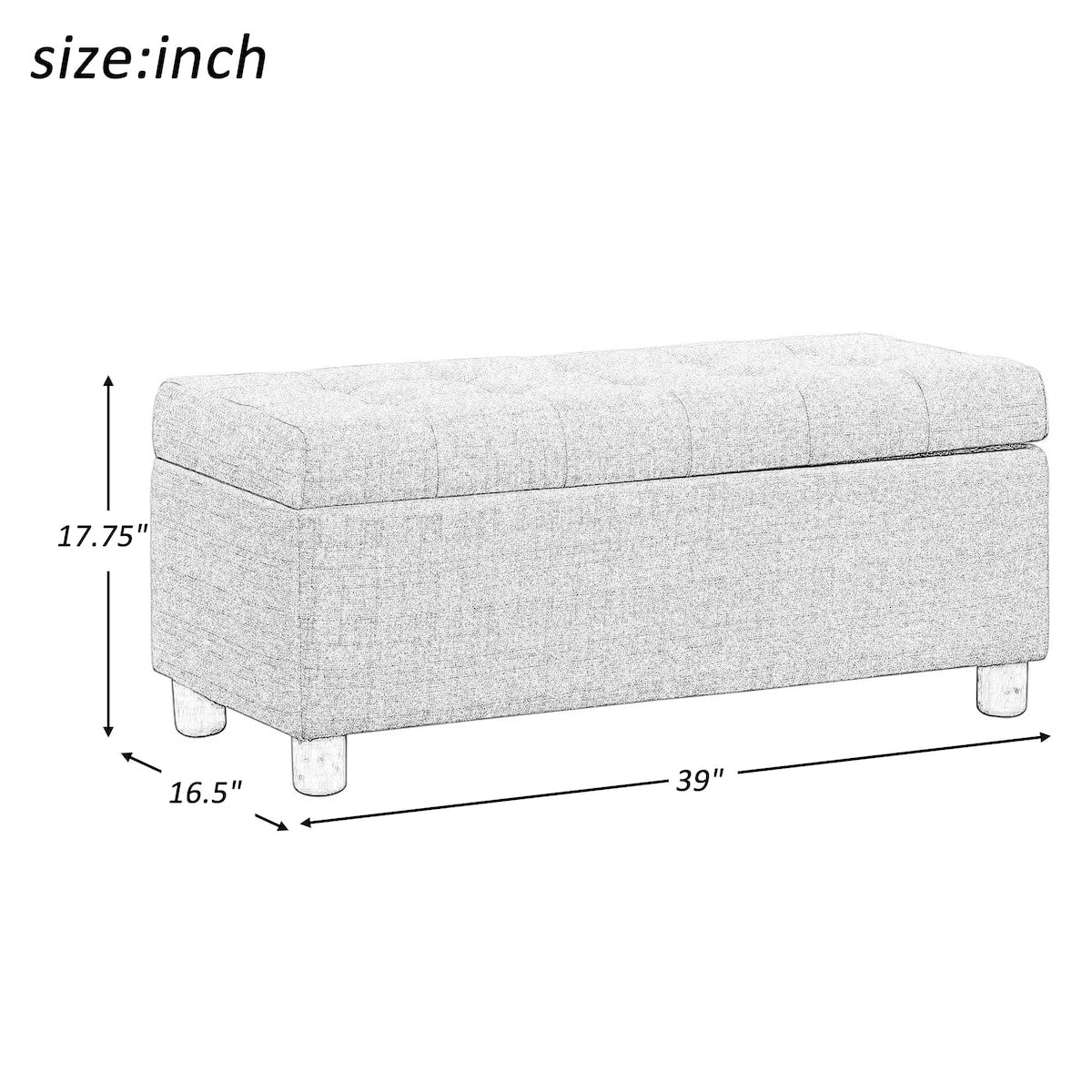 39'' Storage Bench Tufted Linen Fabric Ottoman Storage Bench