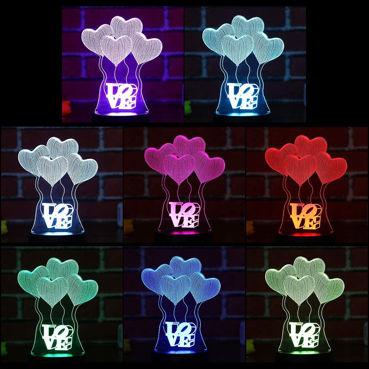 3D Love Heart Light 7 Color Change 3D Illusion Lamp with Smart Touch - Standard
