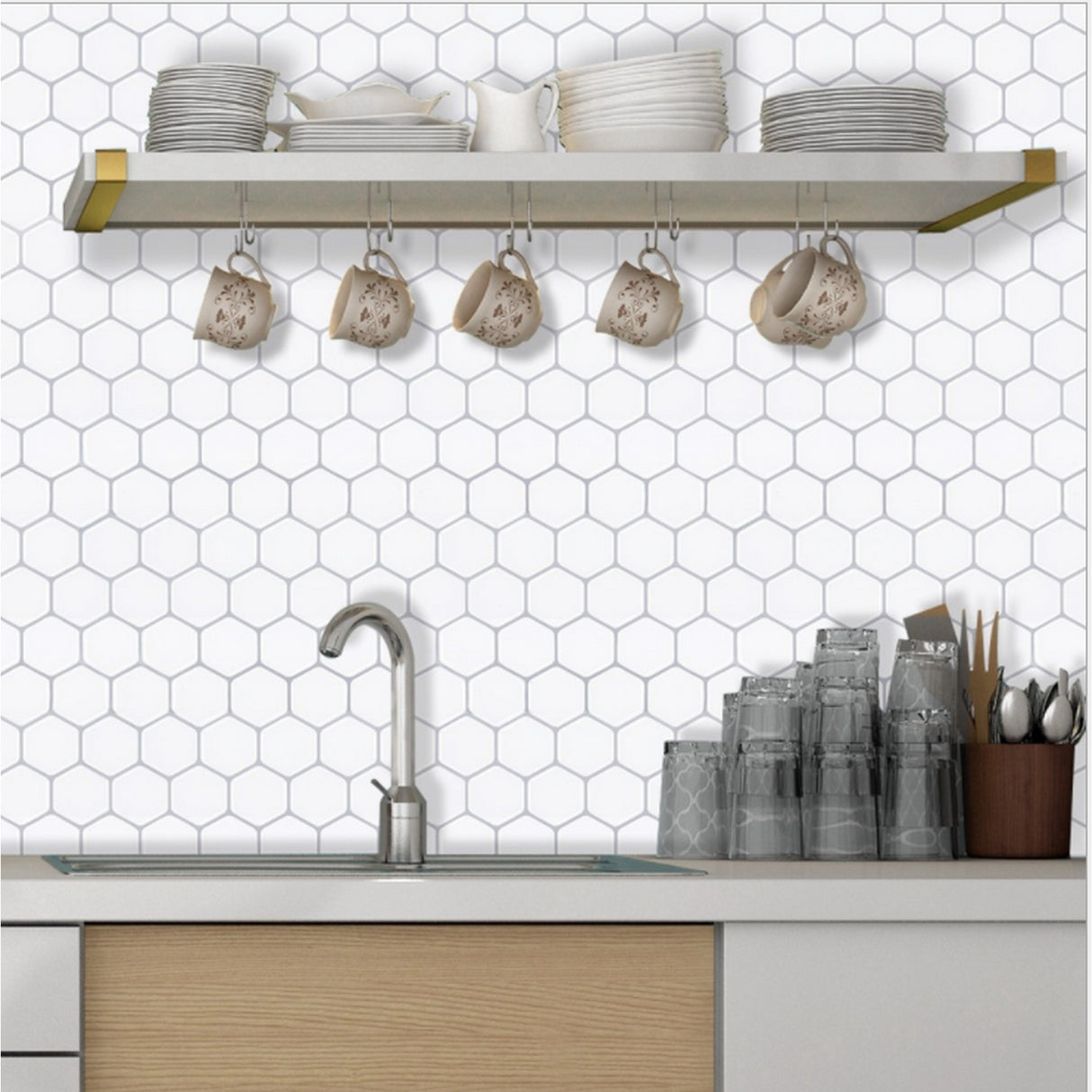 3D Peel and Stick Glossy Gel Backsplash Tile, 12"x12"/pc - 20pc