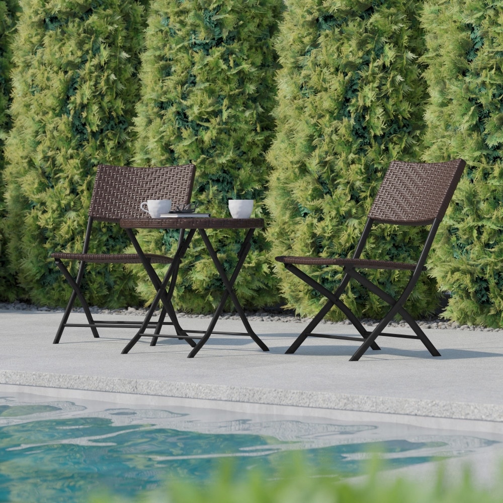 3PC Indoor/Outdoor PE Rattan Folding Bistro Set
