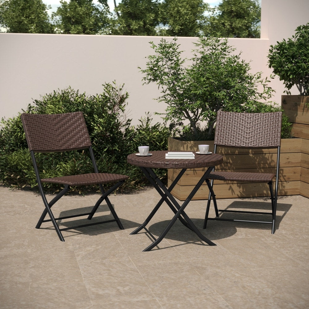 3PC Indoor/Outdoor PE Rattan Folding Bistro Set