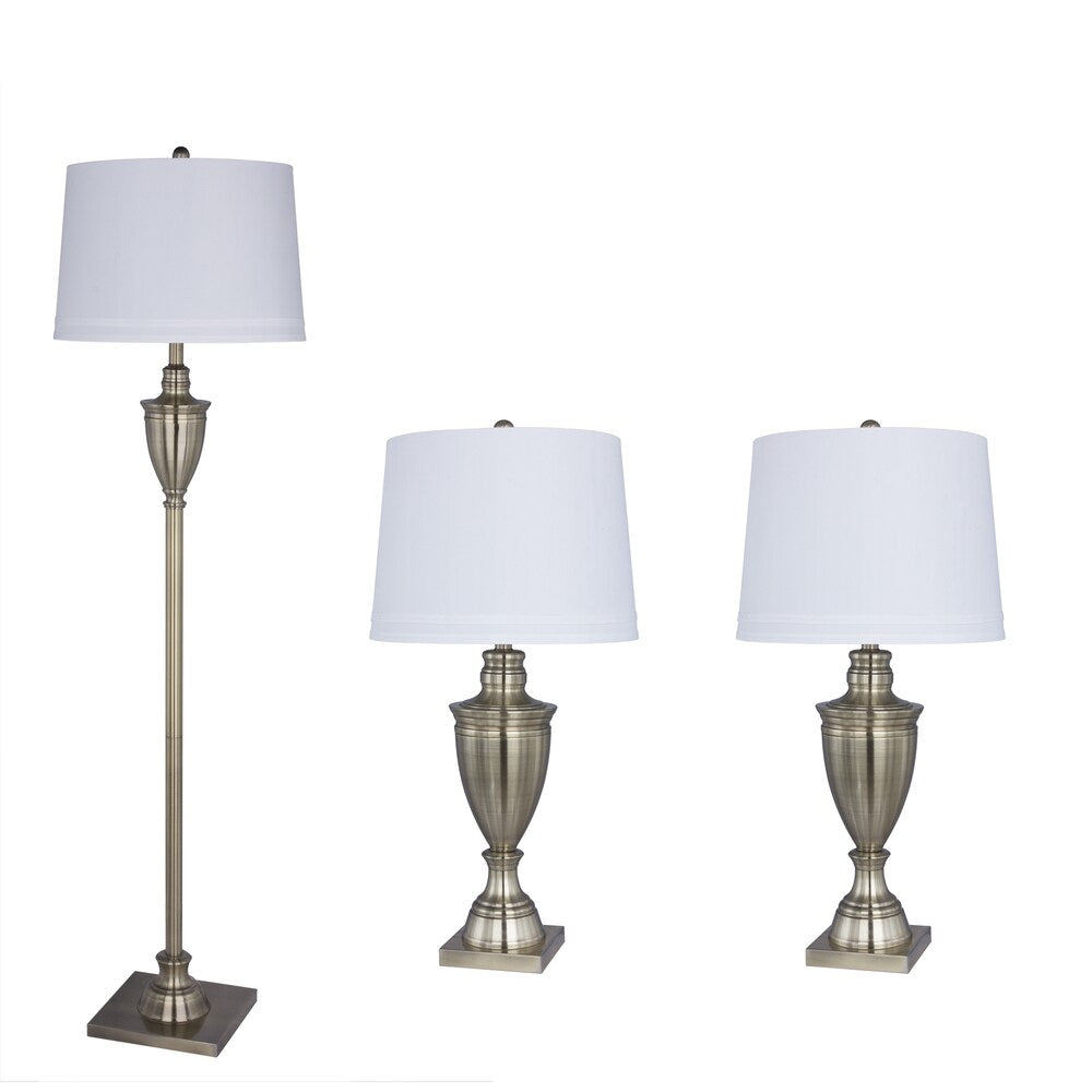 3PC Metal Lamp Set in Antique Brass Finish