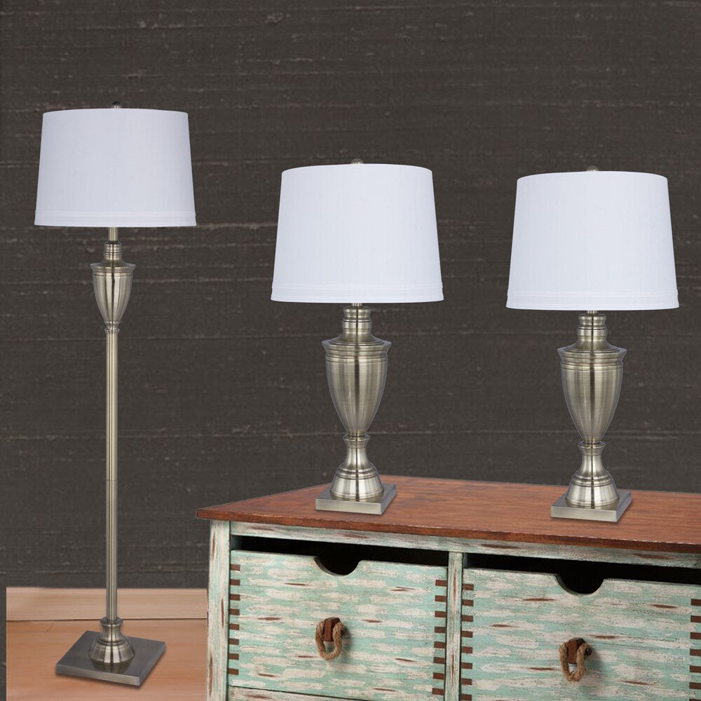 3PC Metal Lamp Set in Antique Brass Finish