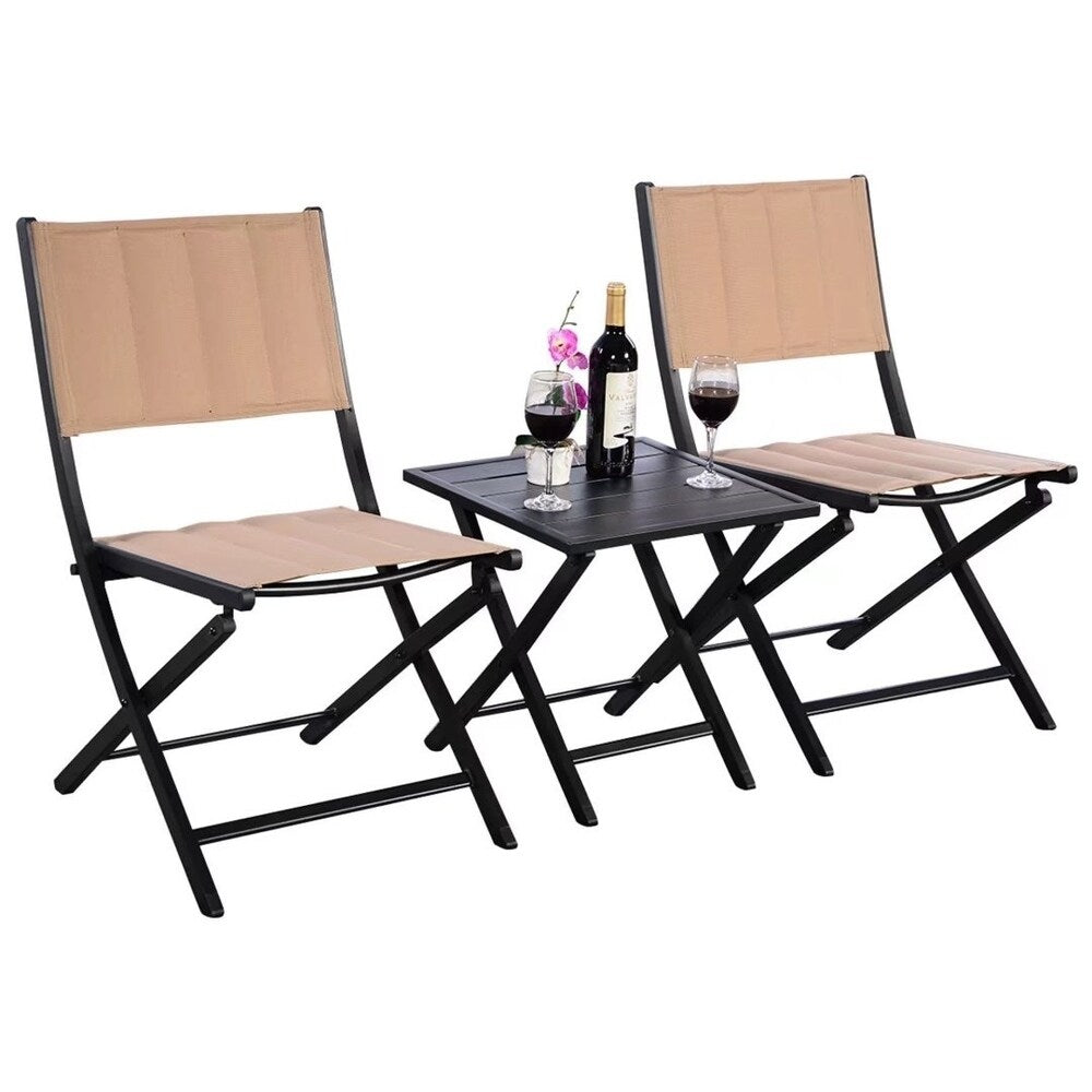 3PCS Furniture Outdoor Patio Fold Square Table Chair Set Bistro Garden