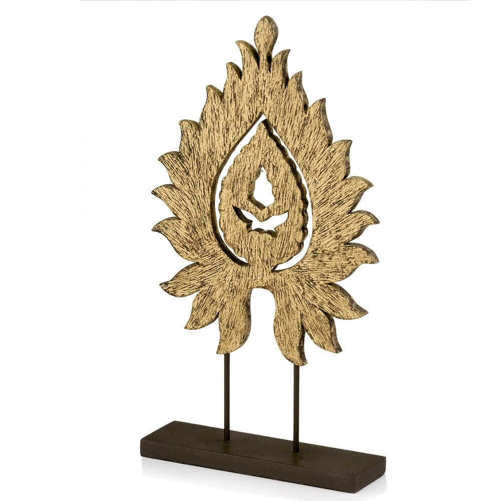 HomeRoots 3" x 10" x 19" Natural/Black, Carved - Flame on Stand