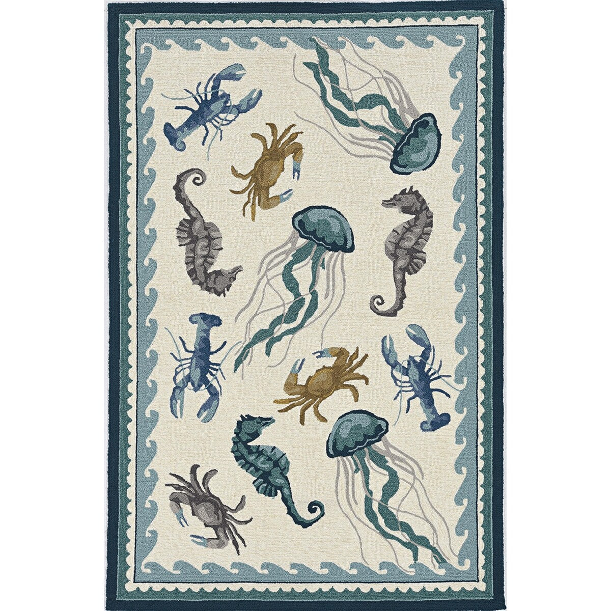 3'X5' Grey Teal Machine Woven Uv Treated Abstract Waves Indoor Outdoor Area Rug 3'X5' Grey Teal Machine Woven Uv Treated Abstract Waves Indoor Outdoor Area Rug