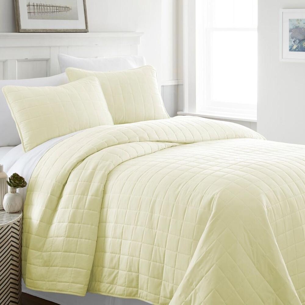 3pc Full/Queen Quilted Coverlet Set Softest Square Yellow