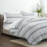 3pc Full/Queen Vintage Stripe Duvet Cover Wrinkle Free Light Grey