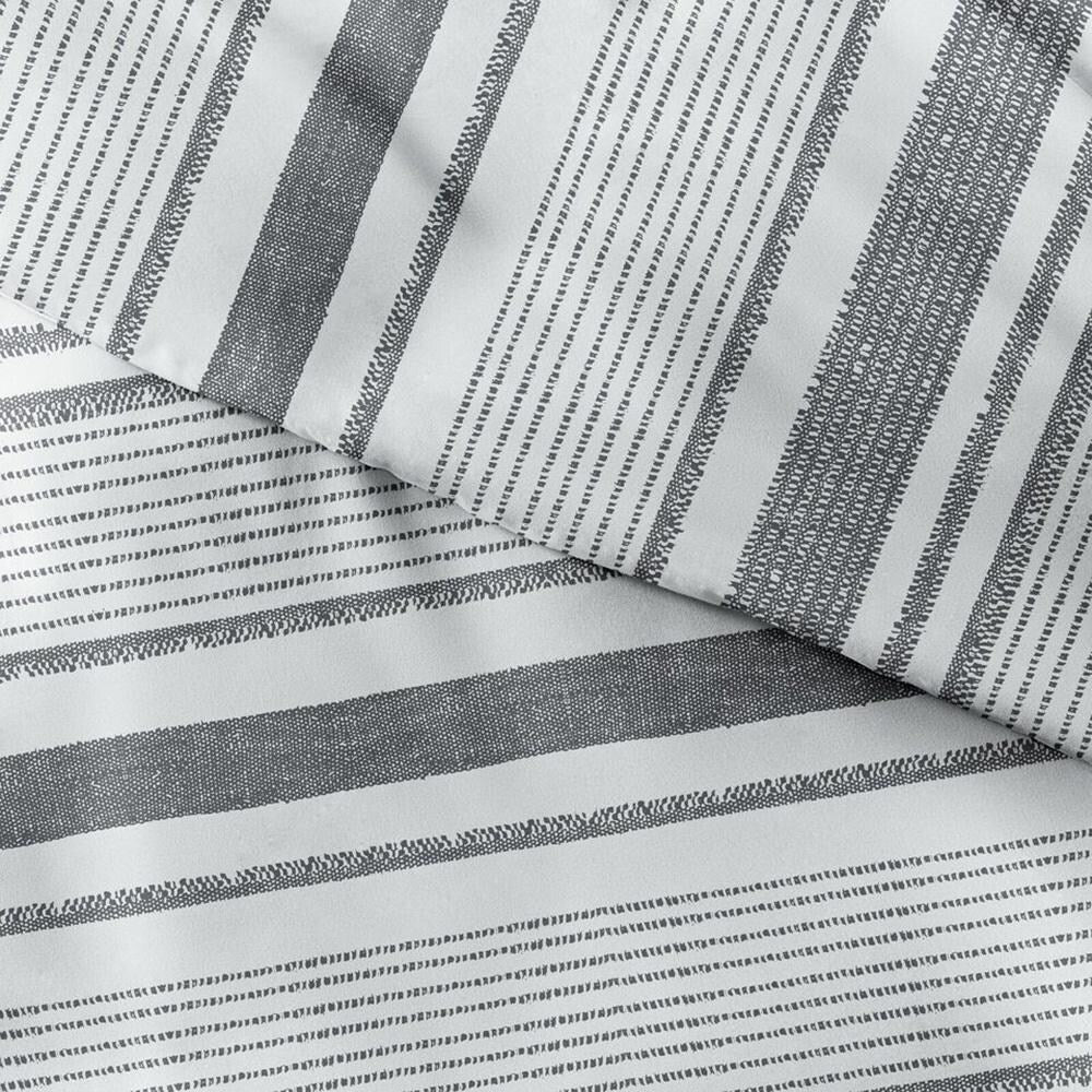 3pc Full/Queen Vintage Stripe Duvet Cover Wrinkle Free Light Grey