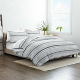 3pc Full/Queen Vintage Stripe Duvet Cover Wrinkle Free Light Grey