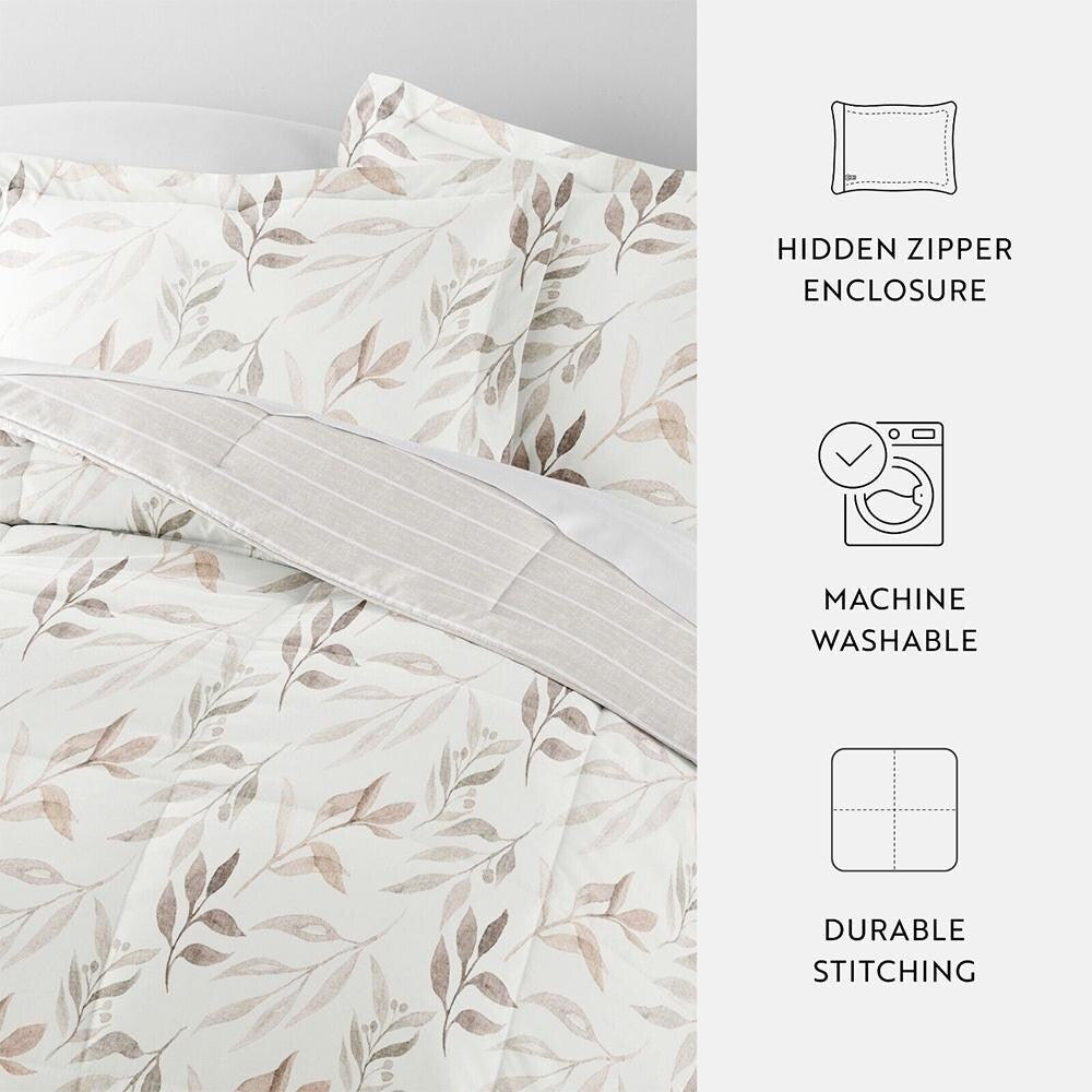 3pc King/Cal King Floral Patterned Reversible Comforter Set Cream