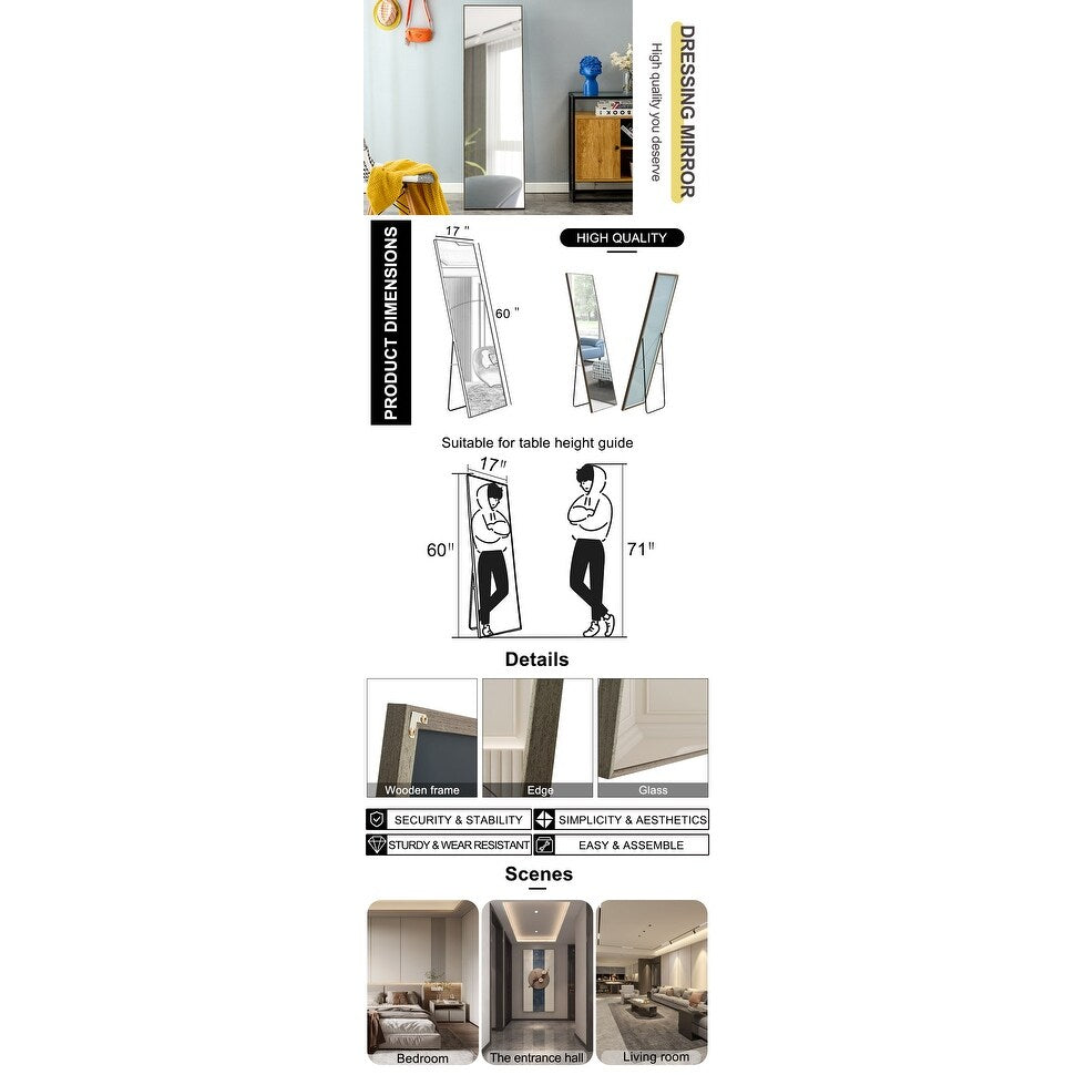 3rd generation gray solid wood frame full-length mirror, dressing mirror, bedroom/ decorative mirror, clothing store