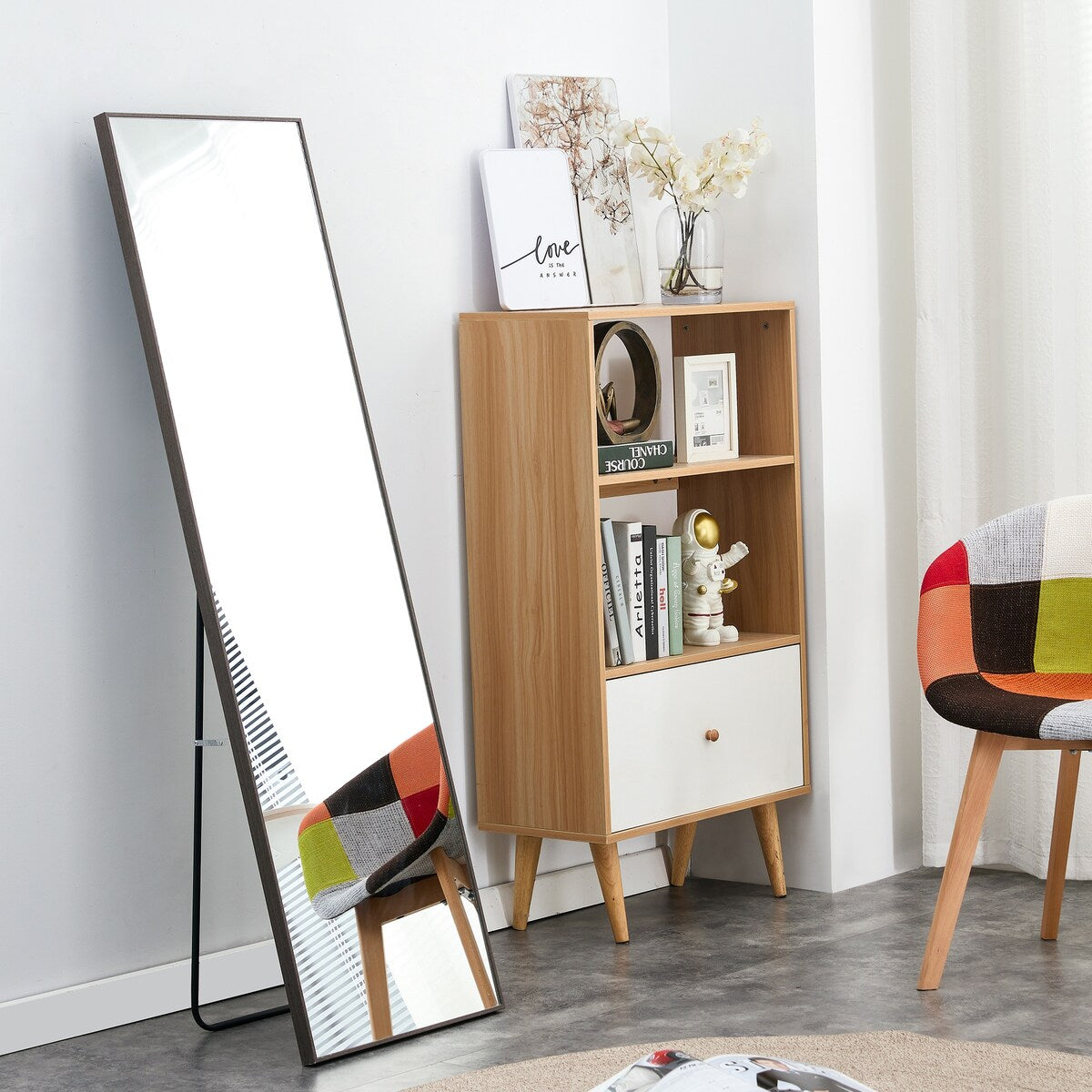 3rd generation gray solid wood frame full-length mirror, dressing mirror, bedroom/ decorative mirror, clothing store