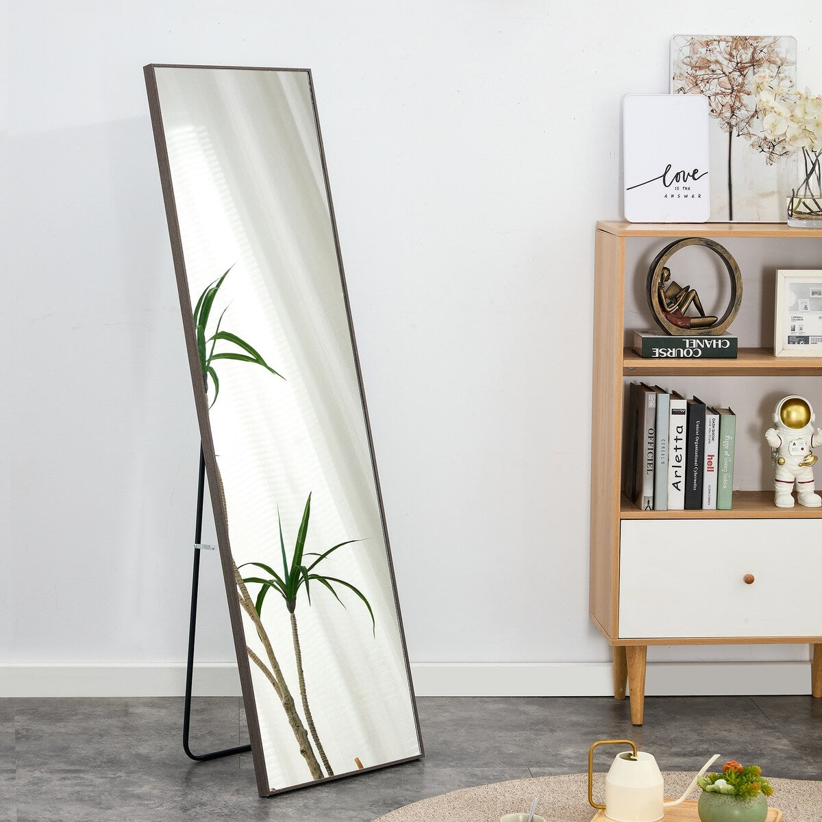 3rd generation gray solid wood frame full-length mirror, dressing mirror, bedroom/ decorative mirror, clothing store