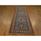 Hand-knotted Kazakh Sky Blue Wool Runner Rug (3' x 11')