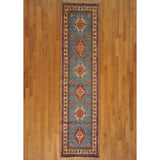 Hand-knotted Kazakh Sky Blue Wool Runner Rug (3' x 11')