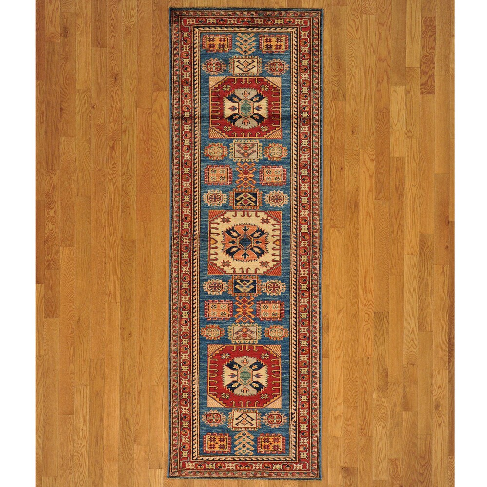 Hand-knotted Wool Super Kazak Oriental Runner Rug (3' x 9')