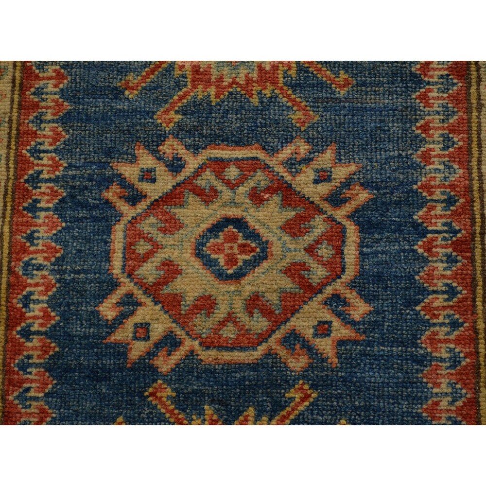 Navy Kazak Oriental Handmade Tribal Design Runner Rug