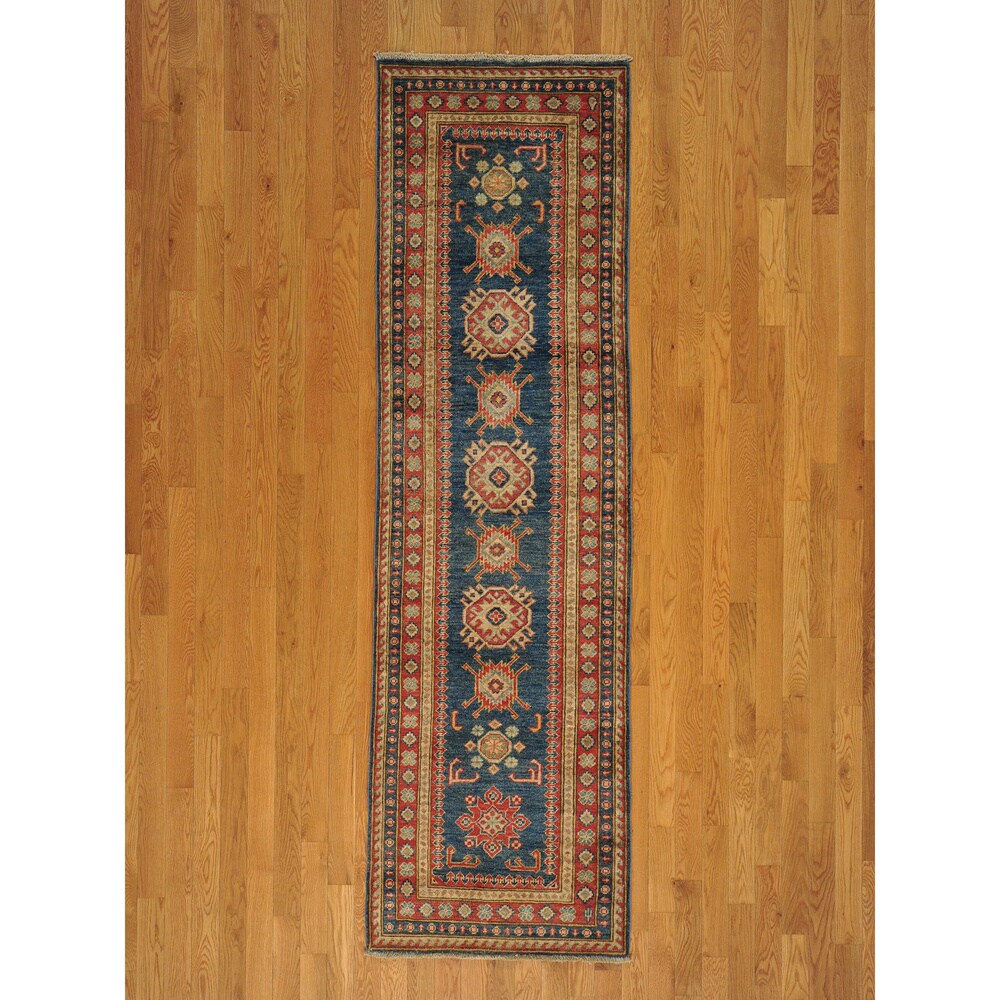 Navy Kazak Oriental Handmade Tribal Design Runner Rug