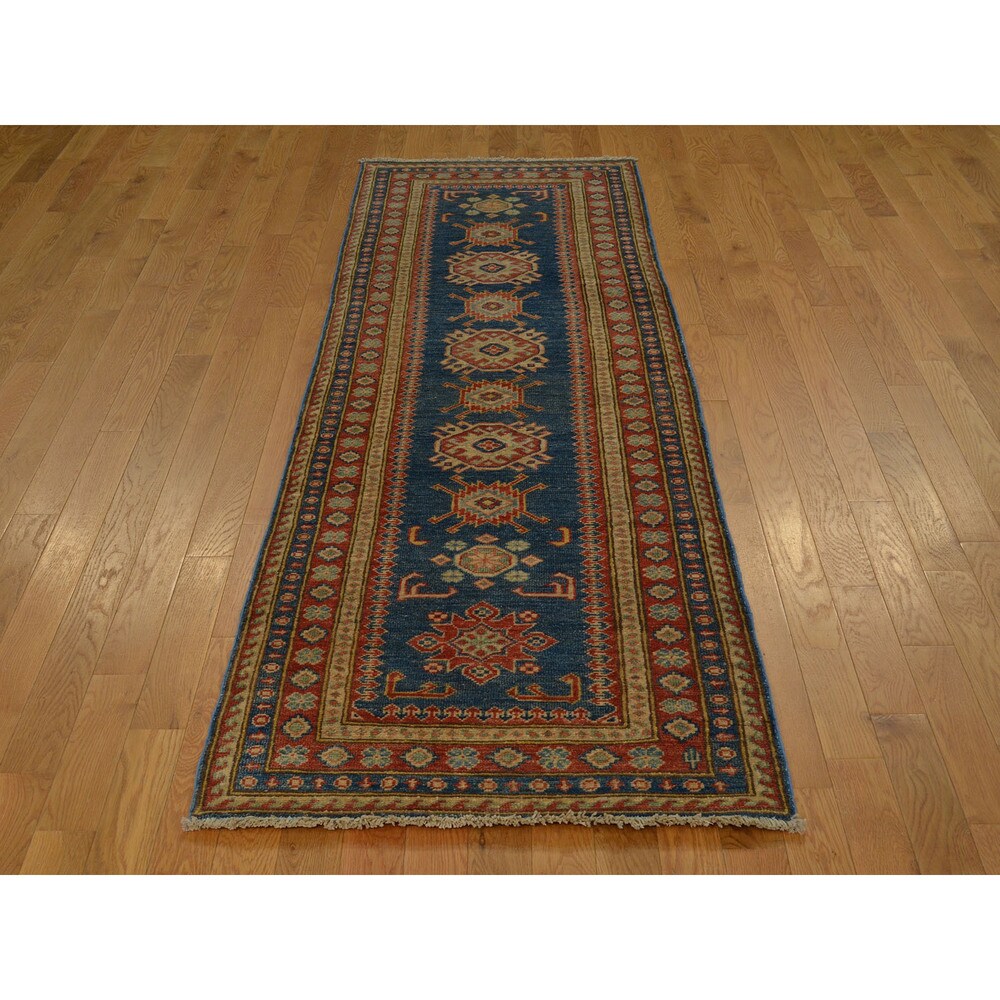 Navy Kazak Oriental Handmade Tribal Design Runner Rug