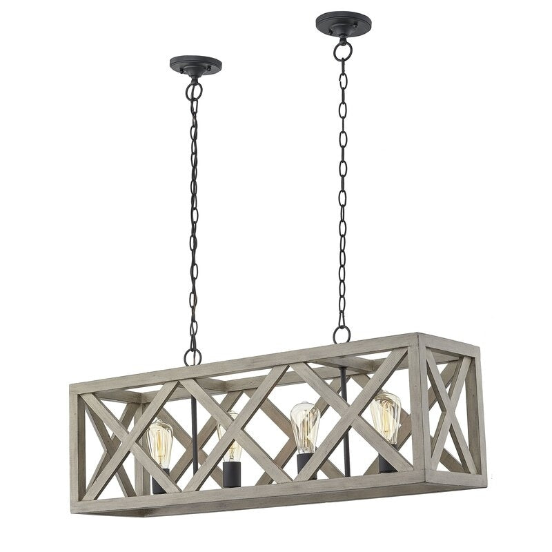 4 - Light Anchor Grey Oak And Matte Black Pendant - 36"x9.85"x14"