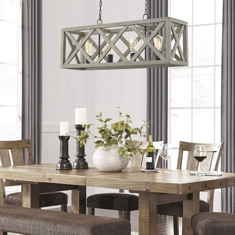 4 - Light Anchor Grey Oak And Matte Black Pendant - 36"x9.85"x14"