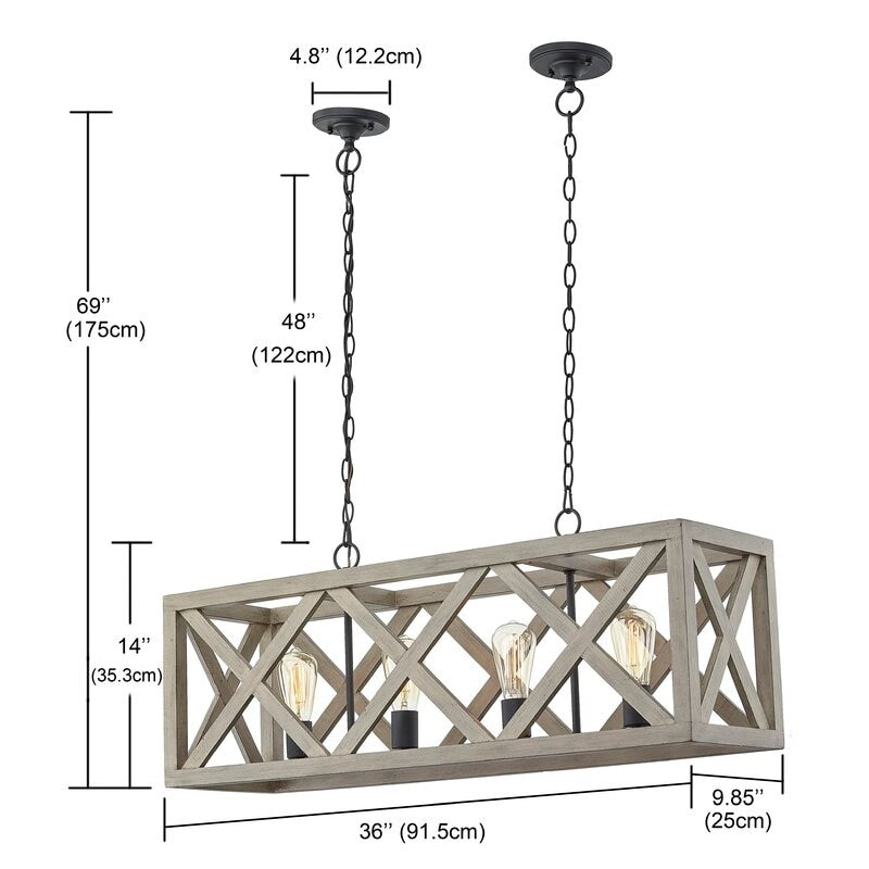 4 - Light Anchor Grey Oak And Matte Black Pendant - 36"x9.85"x14"