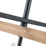 4 - Light Farmhouse Rectangle Black Iron and Wood Candle Chandelier