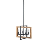 4 - Light Farmhouse Rectangle Black Iron and Wood Candle Chandelier