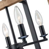 4 - Light Farmhouse Rectangle Black Iron and Wood Candle Chandelier