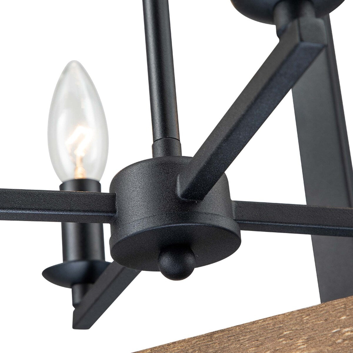 4 - Light Farmhouse Rectangle Black Iron and Wood Candle Chandelier