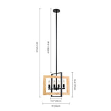 4 - Light Farmhouse Rectangle Black Iron and Wood Candle Chandelier