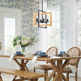 4 - Light Farmhouse Rectangle Black Iron and Wood Candle Chandelier