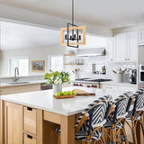 4 - Light Farmhouse Rectangle Black Iron and Wood Candle Chandelier