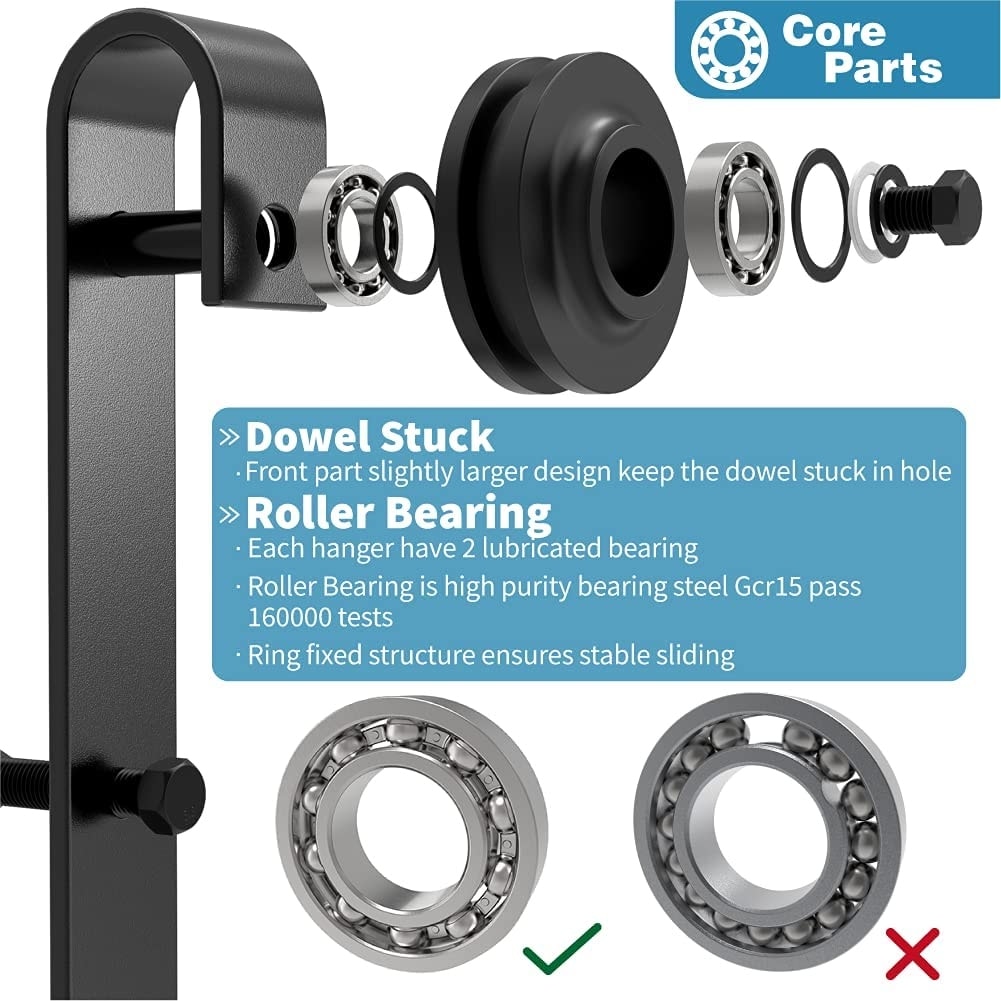 4-12FT Single Track Bypass Sliding Barn Door Hardware Kit for Double Doors J Style Rollers