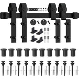 4-12FT Single Track Bypass Sliding Barn Door Hardware Kit for Double Doors J Style Rollers