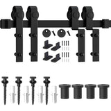 4-12FT Single Track Bypass Sliding Barn Door Hardware Kit for Double Doors J Style Rollers