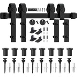 4-12FT Single Track Bypass Sliding Barn Door Hardware Kit for Double Doors J Style Rollers