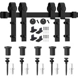 4-12FT Single Track Bypass Sliding Barn Door Hardware Kit for Double Doors J Style Rollers