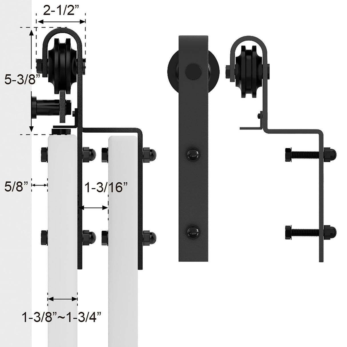 4-12FT Single Track Bypass Sliding Barn Door Hardware Kit for Double Doors J Style Rollers