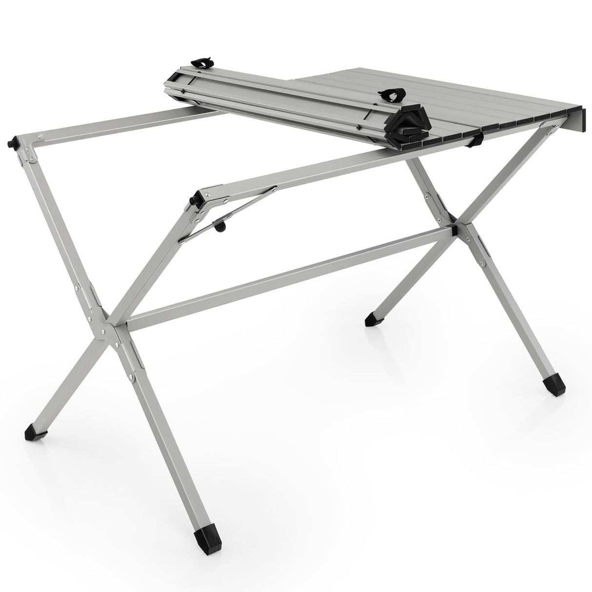 4-6 Person Portable Aluminum Camping Table Roll Up Table Grey/Brown