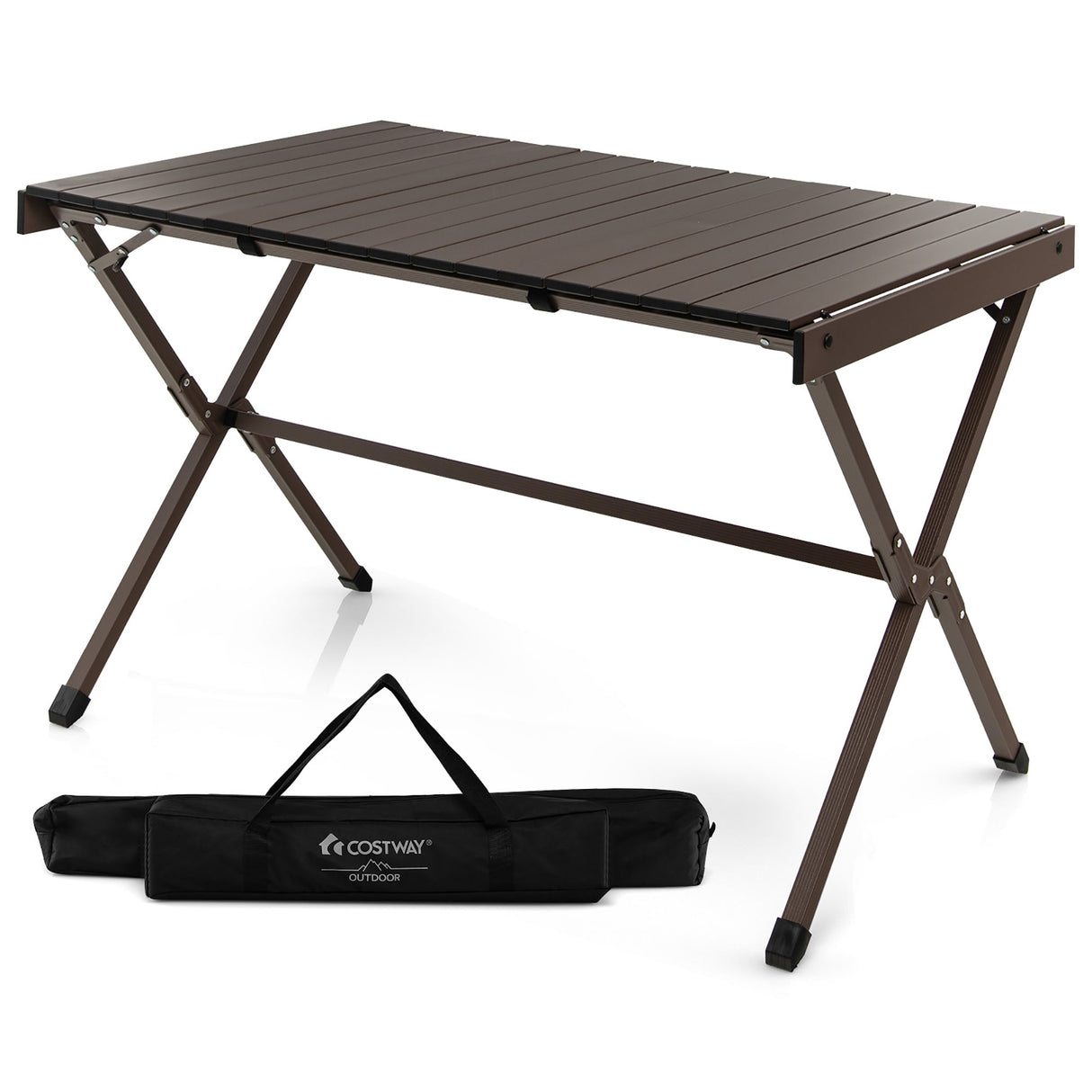 4-6 Person Portable Aluminum Camping Table Roll Up Table Grey/Brown