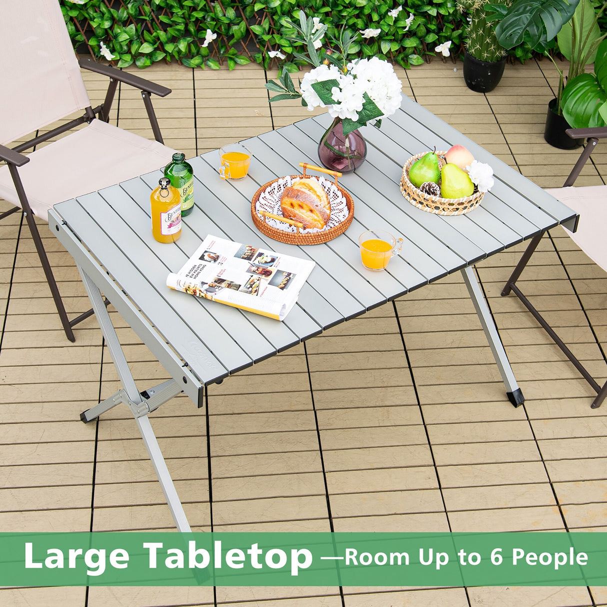 4-6 Person Portable Aluminum Camping Table Roll Up Table Grey/Brown