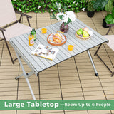 4-6 Person Portable Aluminum Camping Table Roll Up Table Grey/Brown