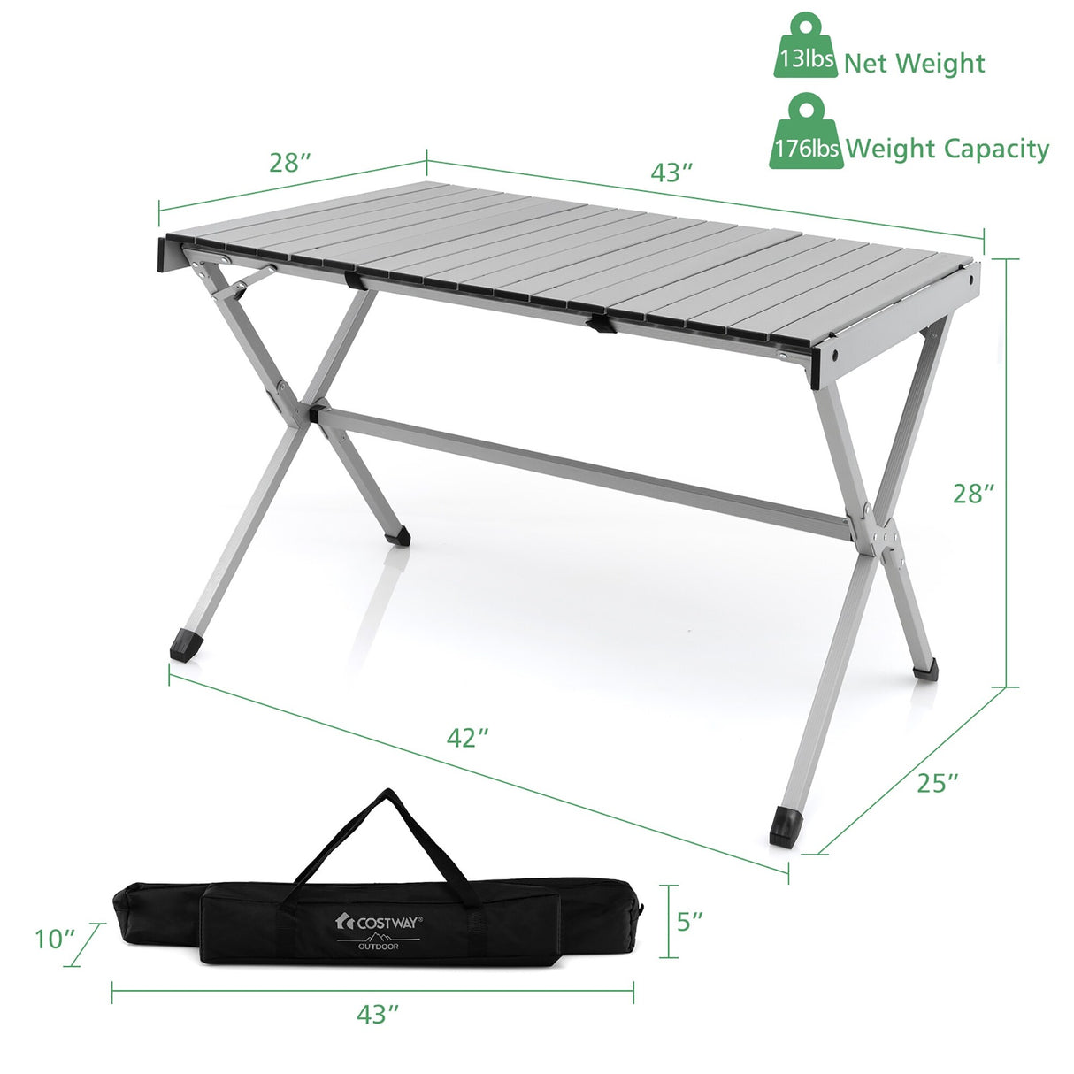 4-6 Person Portable Aluminum Camping Table Roll Up Table Grey/Brown